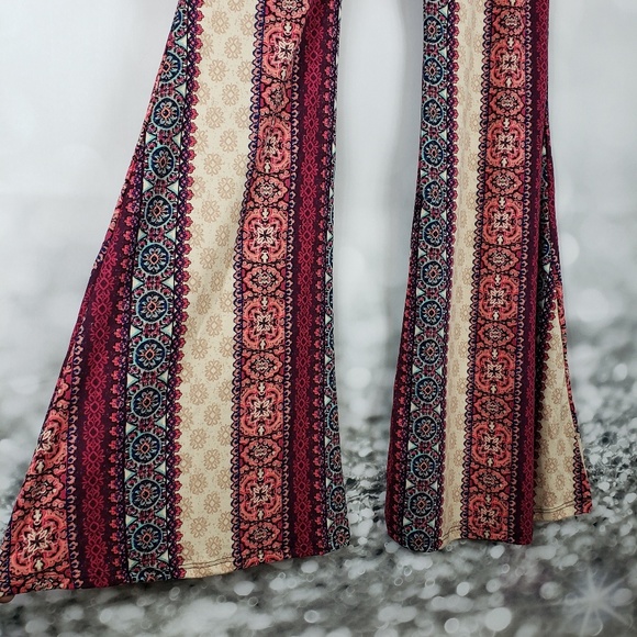Boho Stripe Bell Bottoms Flare Pants Red Stretchy - Picture 5 of 5
